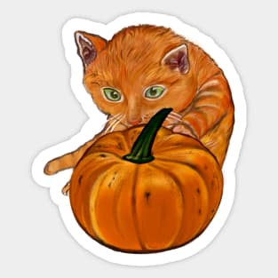 Pumpkin and ginger cat in Autmn Sticker